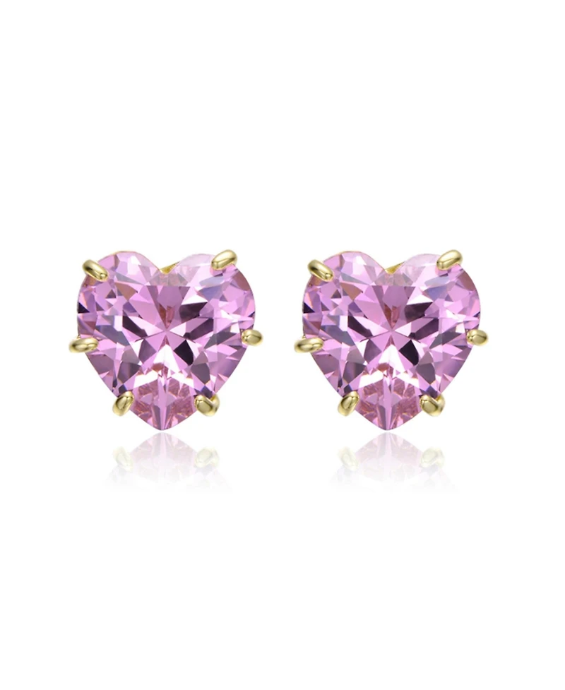 Rachel Glauber Heart-Shaped Colored Cubic Zirconia Stud Earrings