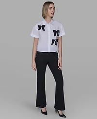 Karl Lagerfeld Paris Women's Collar Bow Applique Detail Top