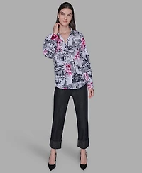 Karl Lagerfeld Paris Women's Floral Print Collar Top