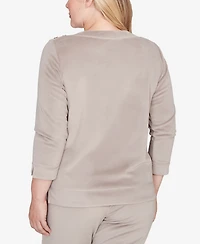 Alfred Dunner Calm Luxe Shoulder Button Top