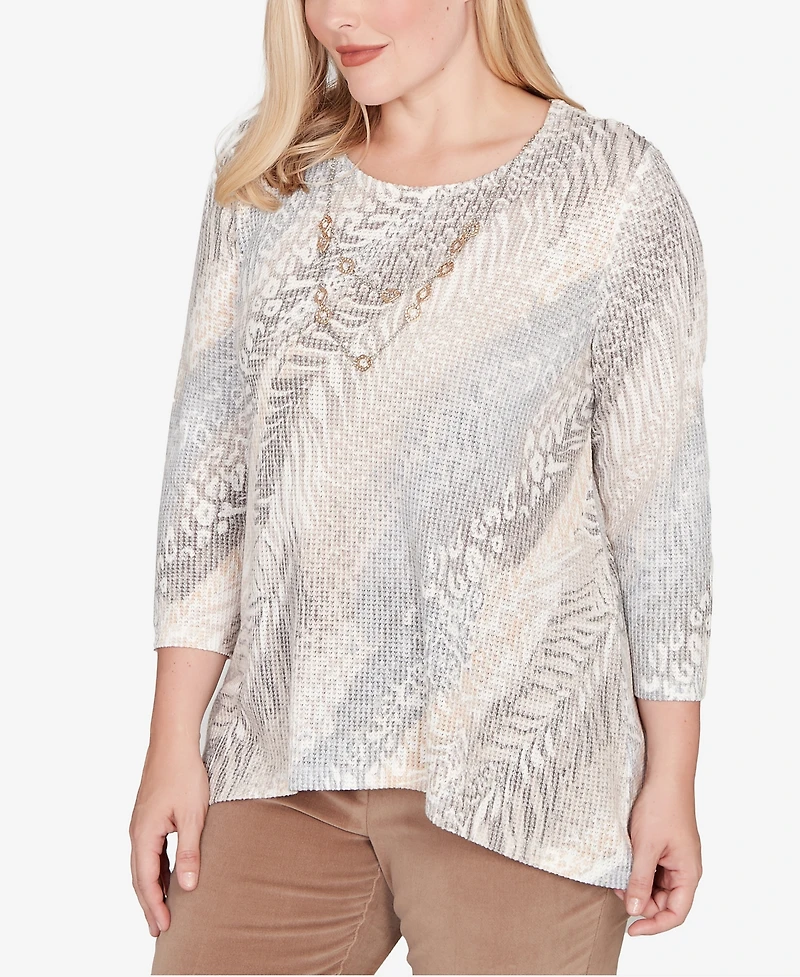 Alfred Dunner Vienna Diagonal Animal Print Top With Necklace