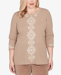 Alfred Dunner Vienna Embroidered Medallion Center Knit Top