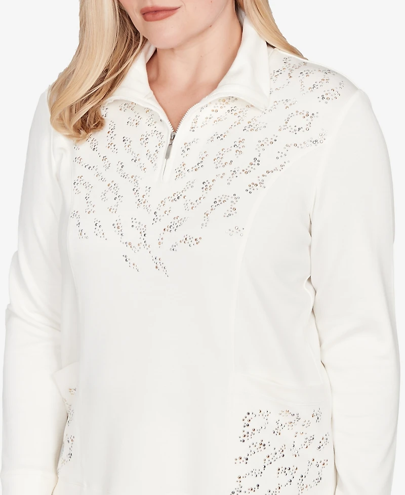 Alfred Dunner Vienna Metallic Studded Animal Pattern Knit Top