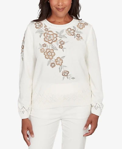 Alfred Dunner Vienna Floral Embroidered Chenille Sweater