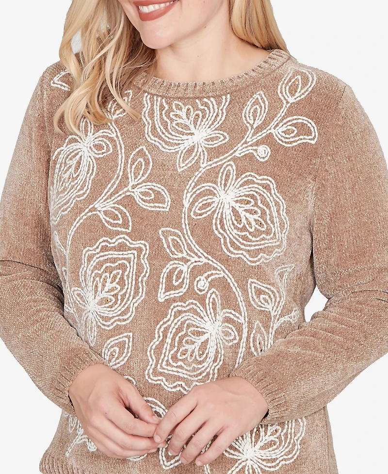 Alfred Dunner Vienna Stitched Leaf Detail Chenille Sweater