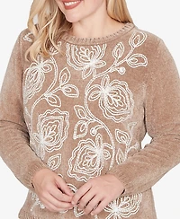 Alfred Dunner Vienna Stitched Leaf Detail Chenille Sweater