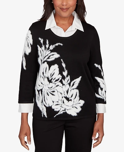 Alfred Dunner Barcelona Dramatic Floral Two One Sweater