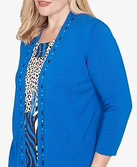 Alfred Dunner Barcelona Vertical Animal Print Two One Sweater