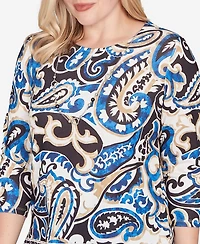 Alfred Dunner Barcelona Paisley Knit Top with Necklace