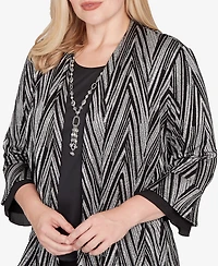 Alfred Dunner Barcelona Metallic Chevron Two One Top with Necklace