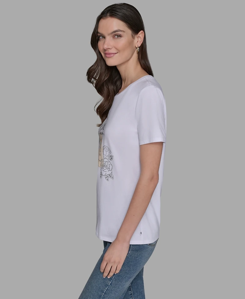 Karl Lagerfeld Paris Women's Crewneck Embellished Perfume Bottle T-Shirt