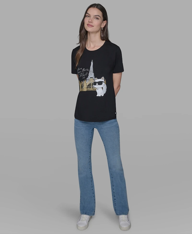 Karl Lagerfeld Paris Women's Crewneck Choupette Embellished T-Shirt