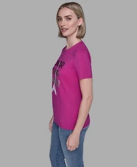 Karl Lagerfeld Paris Women's Crewneck Bonjour Eiffel Tower Embellished T-Shirt