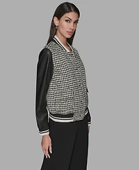 Karl Lagerfeld Paris Women's Collar Neck Mixed Media Jacket