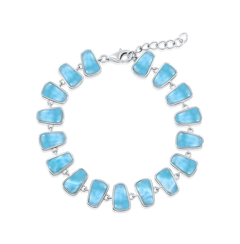 Sterling Silver, Triangle Design Larimar Link Bracelet