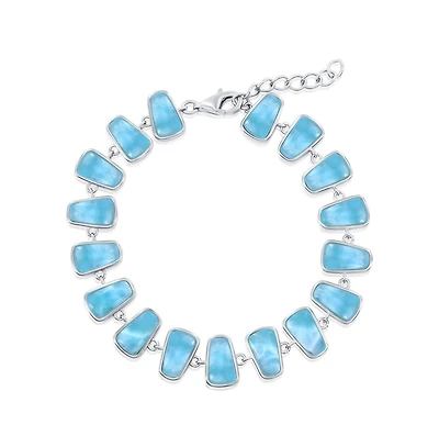 Sterling Silver, Triangle Design Larimar Link Bracelet