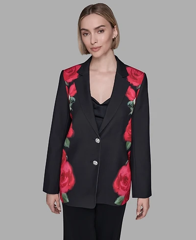 Karl Lagerfeld Paris Women's Floral Print Collar Blazer