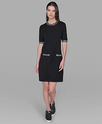Karl Lagerfeld Paris Women's Crewneck Embellished Shift Dress