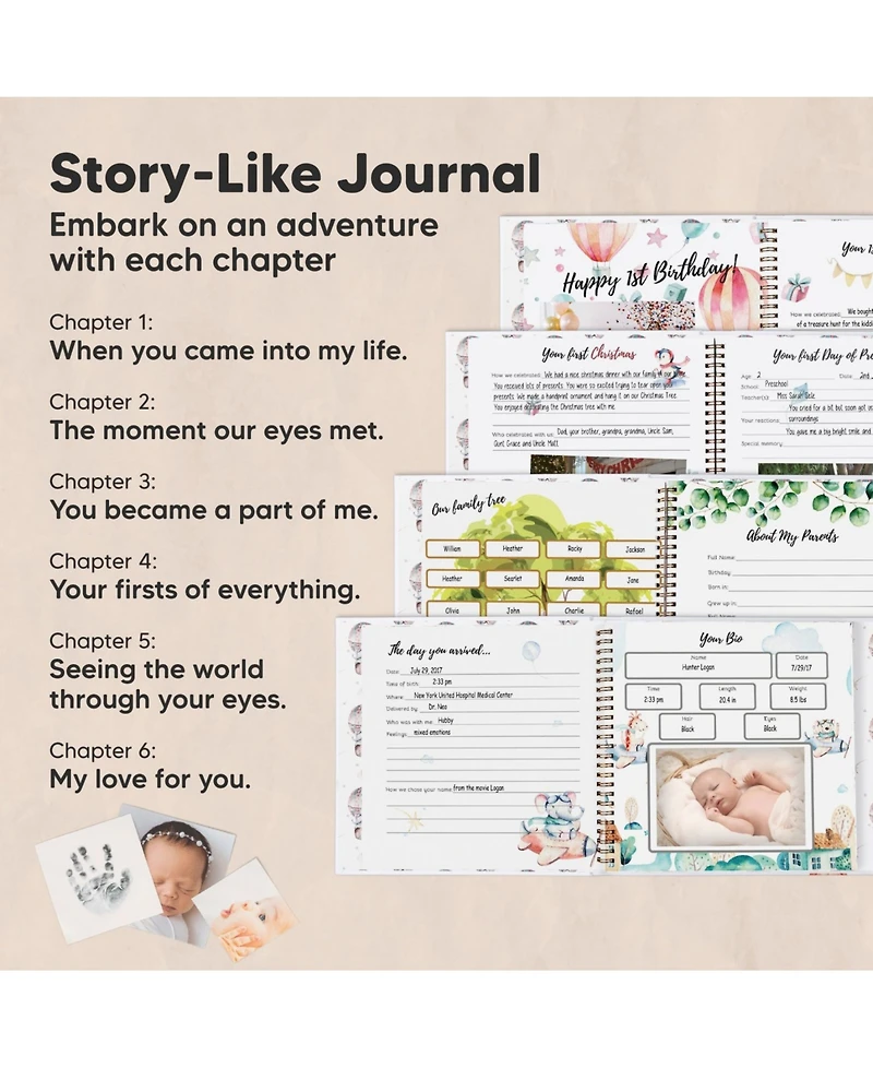 KeaBabies Craft Baby Memory Book, First 5 Years Books, 90 Pages Keepsake Milestone Journal for Girls, Boys