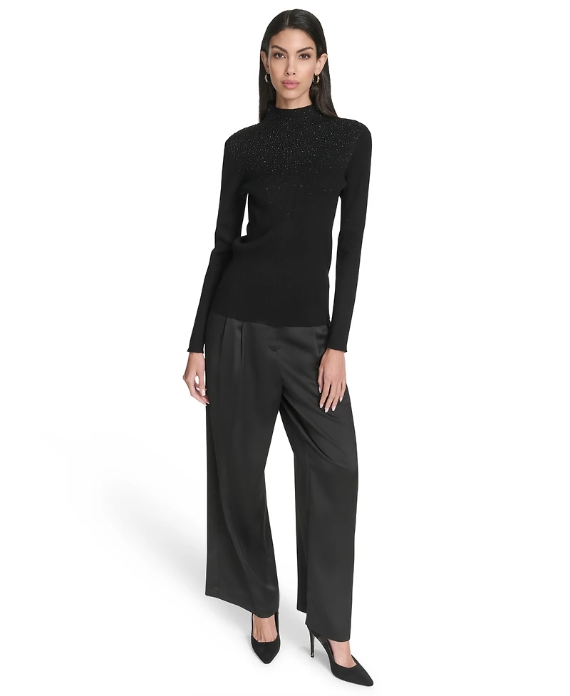 Halston Women's Embellished Long Sleeve Turtle Neck Top