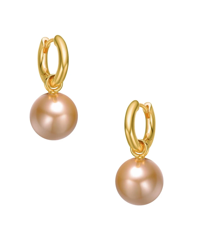 Rachel Glauber Round Colored Pearl Drop Hoop Earrings