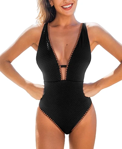 Cupshe Women's Tummy Control Cutout Textured One Piece Swimsuit