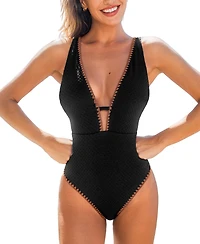 Cupshe Women's Tummy Control Cutout Textured One Piece Swimsuit