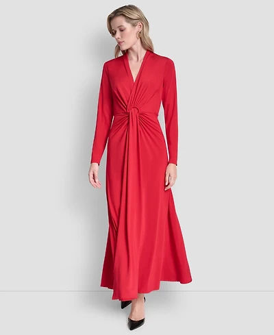Dkny Women's Long Sleeve V-Neck O-Ring Dress