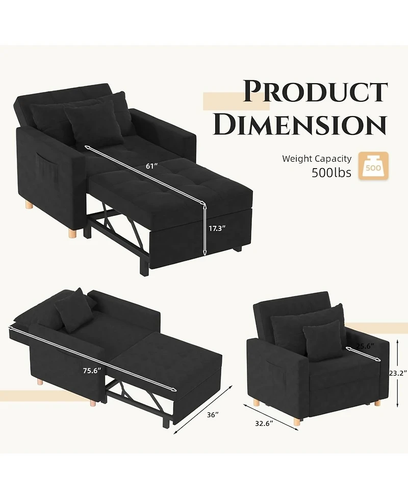 Aecojoy 36" Sleeper Chair, Convertible Chair Bed for Adults, 3-in-1 Pull Out Sofa