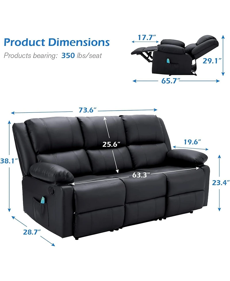 Aecojoy Recliner Couch with Massage&Heat Function, 3-Seat Wall Hunger Reclining Sofa