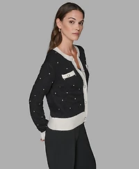 Karl Lagerfeld Paris Women's Crew Neck Front-Button Cardigan Sweater