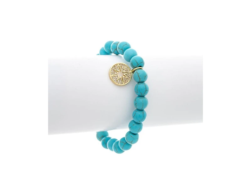 Turquoise Beaded Stretch Bracelet with Starburst Charm