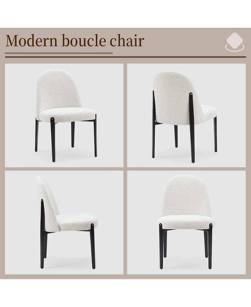 Morden Fort Modern 3-Piece Faux Marble Round Dining Table with Boucle Chairs in White Dining Room Set for Kitchen