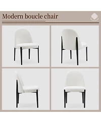 Morden Fort Modern 3-Piece Faux Marble Round Dining Table with Boucle Chairs in White Dining Room Set for Kitchen