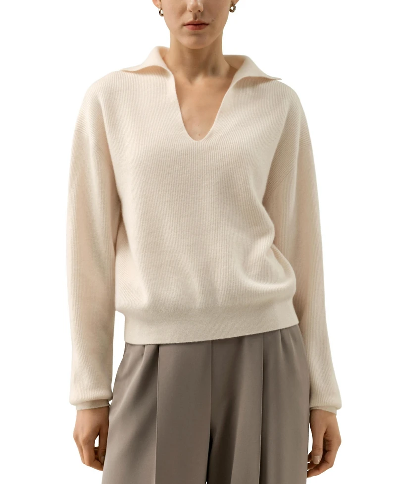 Lilysilk Women's Ribbed Cashmere Polo Sweater