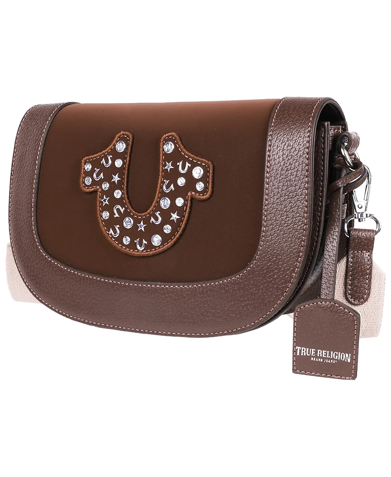 True Religion Studded Horseshoe Suede Flap Crossbody