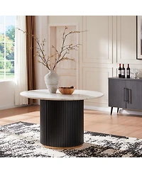Morden Fort Glam 5-Piece Wood Round Dining Table with Black Boucle Chairs Metal Legs Dining Room Set for Kitchen