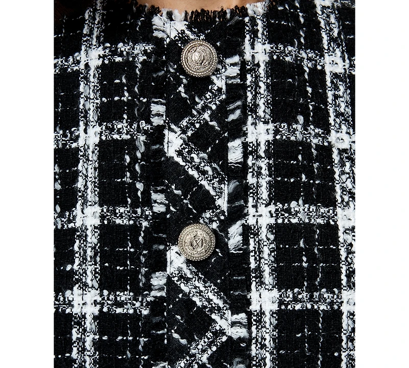 Fcuk Women's Windowpane Tweed Sleeveless Crop Top