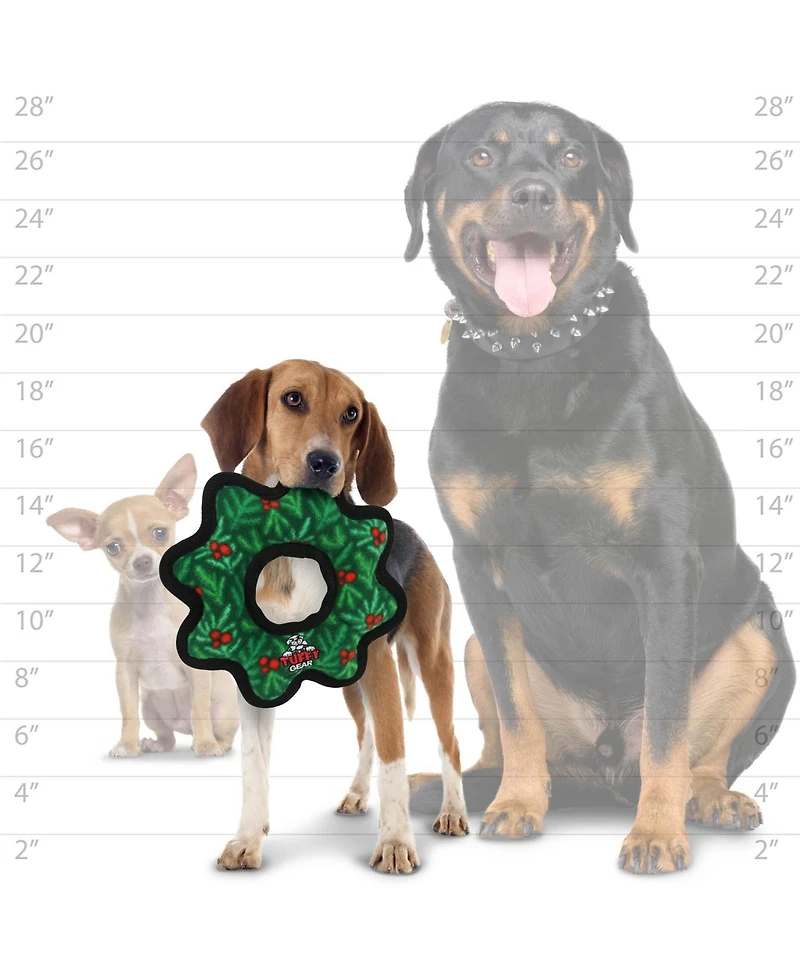 Tuffy Holiday Medium Gear Ring Wreath, Durable Plush Squeaky Dog Toy