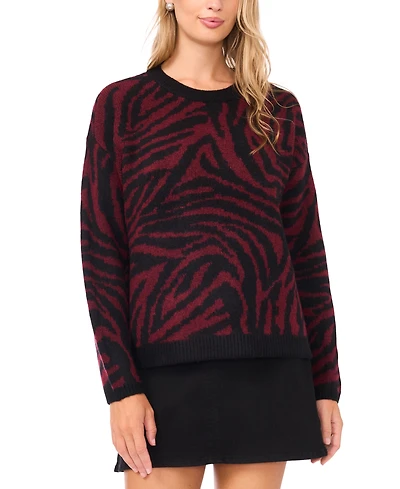 Vince Camuto Women's Zebra Jacquard Long Sleeves Sweater