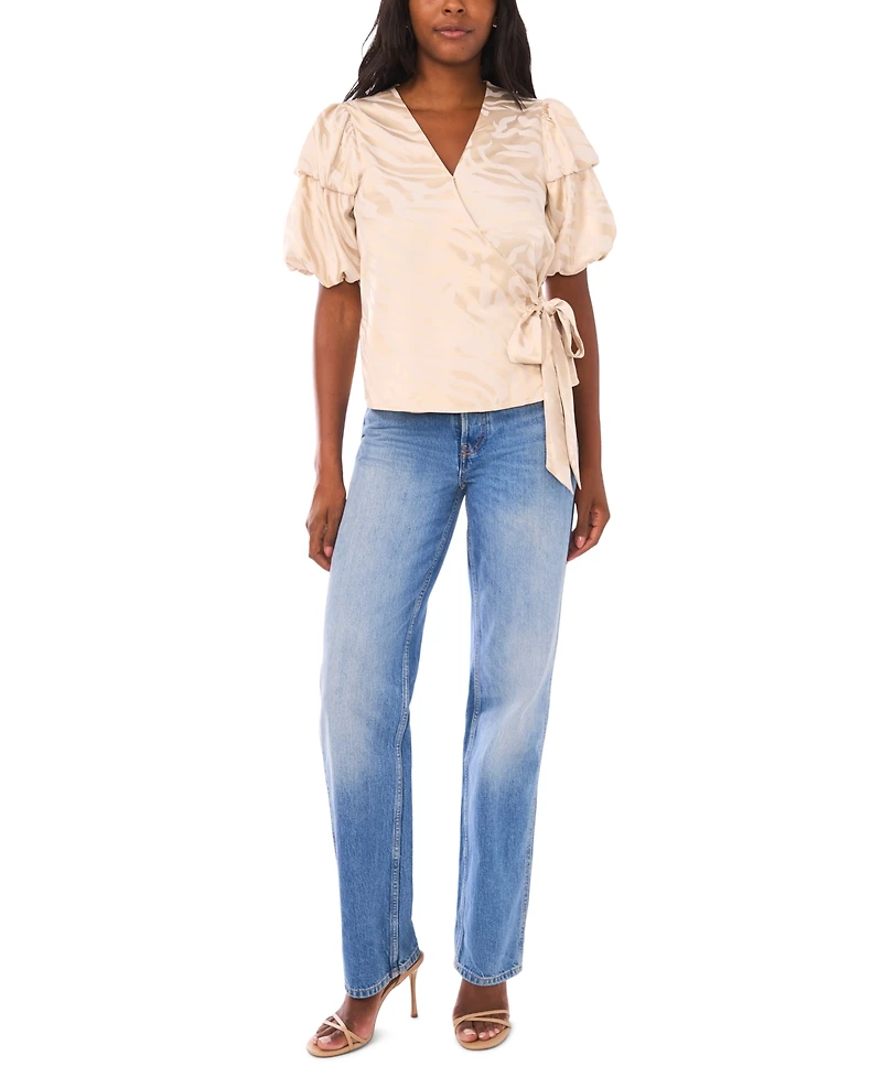 Vince Camuto Women's Bubble Sleeve V-Neck Wrap Tie Top