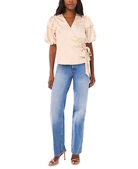 Vince Camuto Women's Bubble Sleeve V-Neck Wrap Tie Top