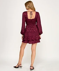 Row A Juniors' Long Sleeve Jacquard Dress