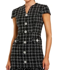 Mac Duggal Women's Button Up Cap Sleeve Boucle A Line Midi Dress