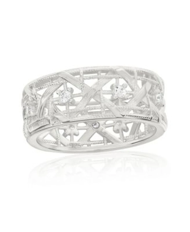 Suzy Levian Sterling Silver Cubic Zirconia Cutout Eternity Band Ring