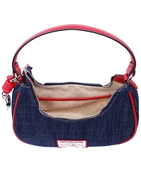 True Religion Wing Motif Denim Hobo Bag with Red Trim