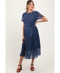 Pinkblush Maternity Navy Leaf Print Pleated Midi Dress