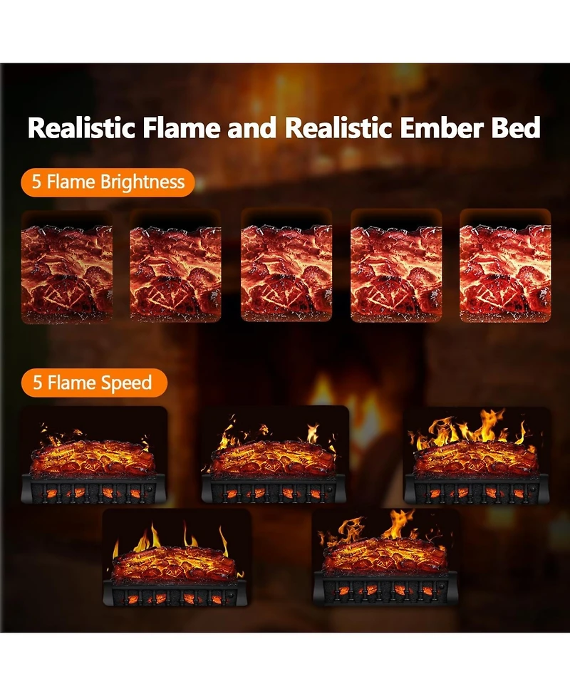 Cowsar 20" Freestanding Electric Fireplace Insert Log Set,Fireplace Insert Heater with 5 Flame Speeds and Brightness,Overheat Protection,750W/150