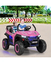 12V Two-Seater Kids Ride On Utv with Slow Start Function and Music, Pink