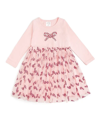 Sweet Wink Toddler Girls Candy Cane Confetti Christmas Long Sleeve Tutu Dress